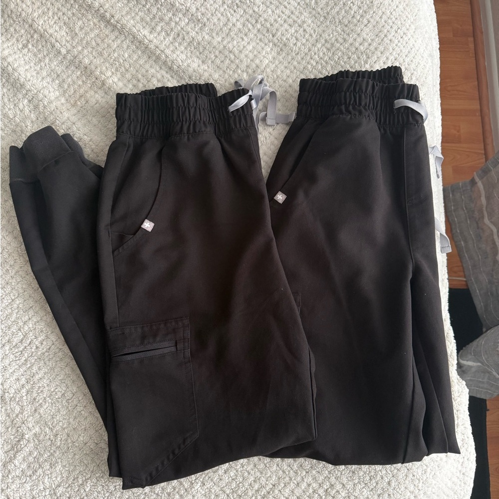 2 Pairs High Waisted Zamora Jogger Scrub Pants Black
